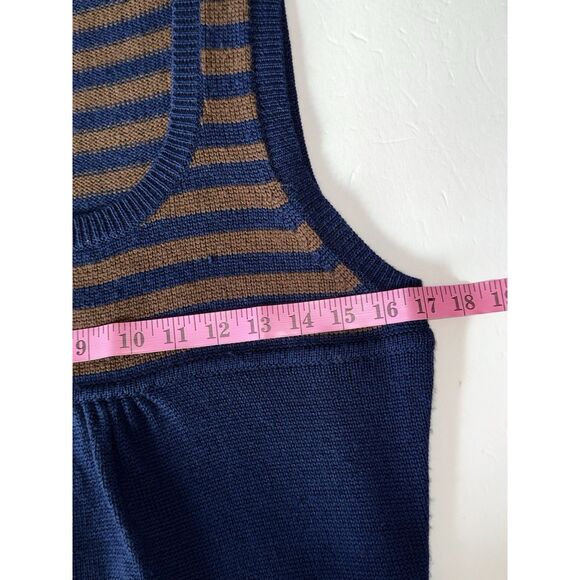 Boden 100% Wool Sweater Dress Preppy Academia Navy Blue Brown Y2K School Size 14 - Picture 7 of 12